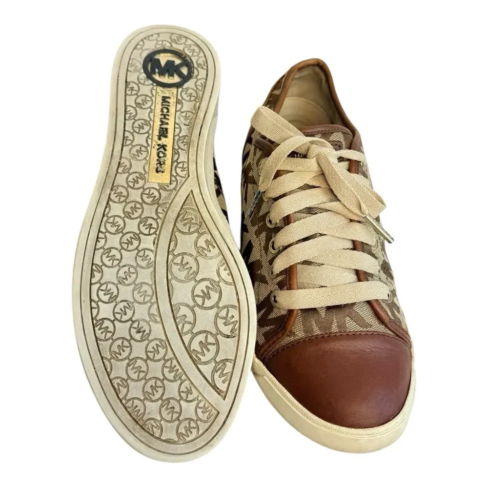 Michael Kors City Tan Brown Mk Signature Monogram Sneaker Shoe Women’s Size 10